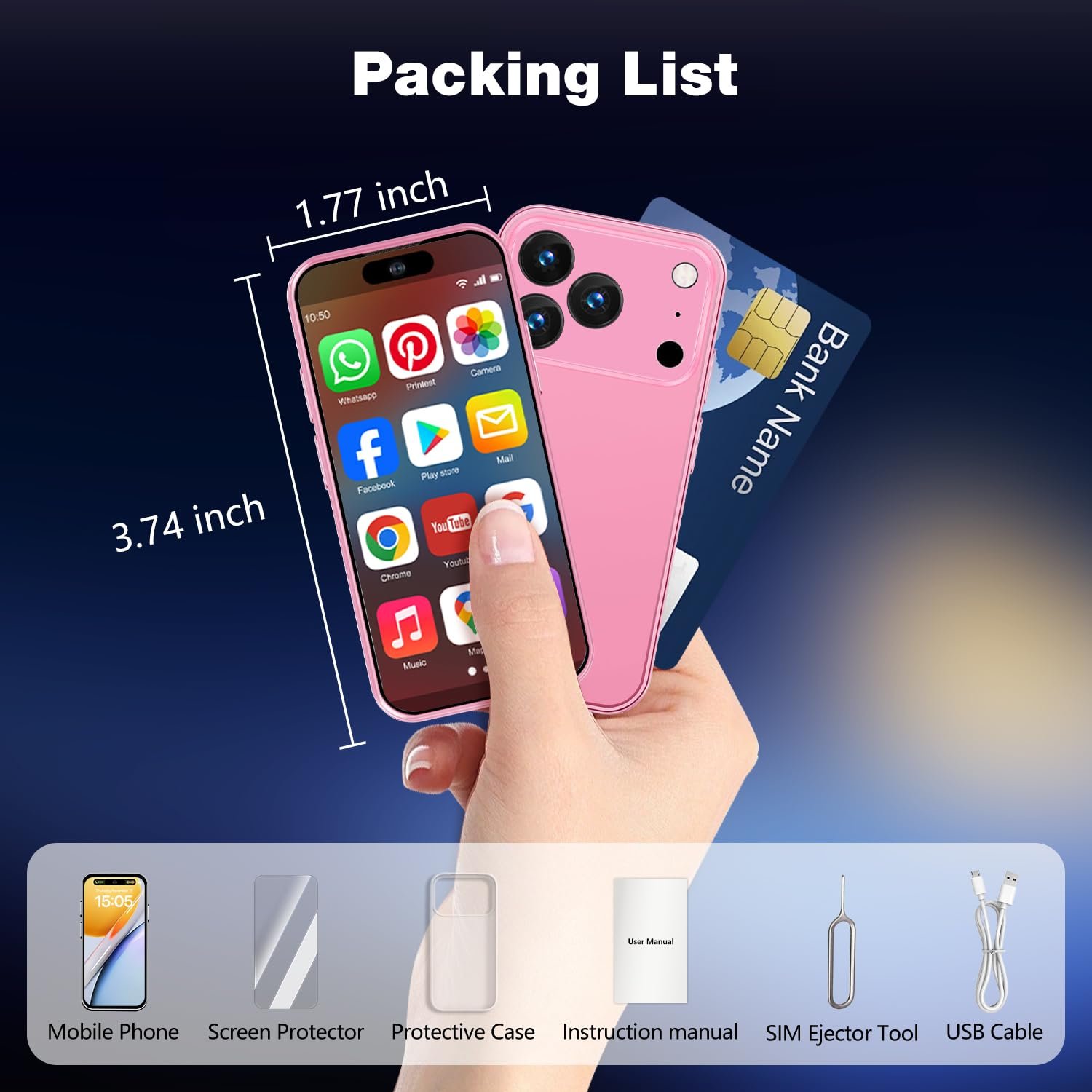Смартфон Android 14 4.0 дюйма 3GB+32GB Pink, фото №8