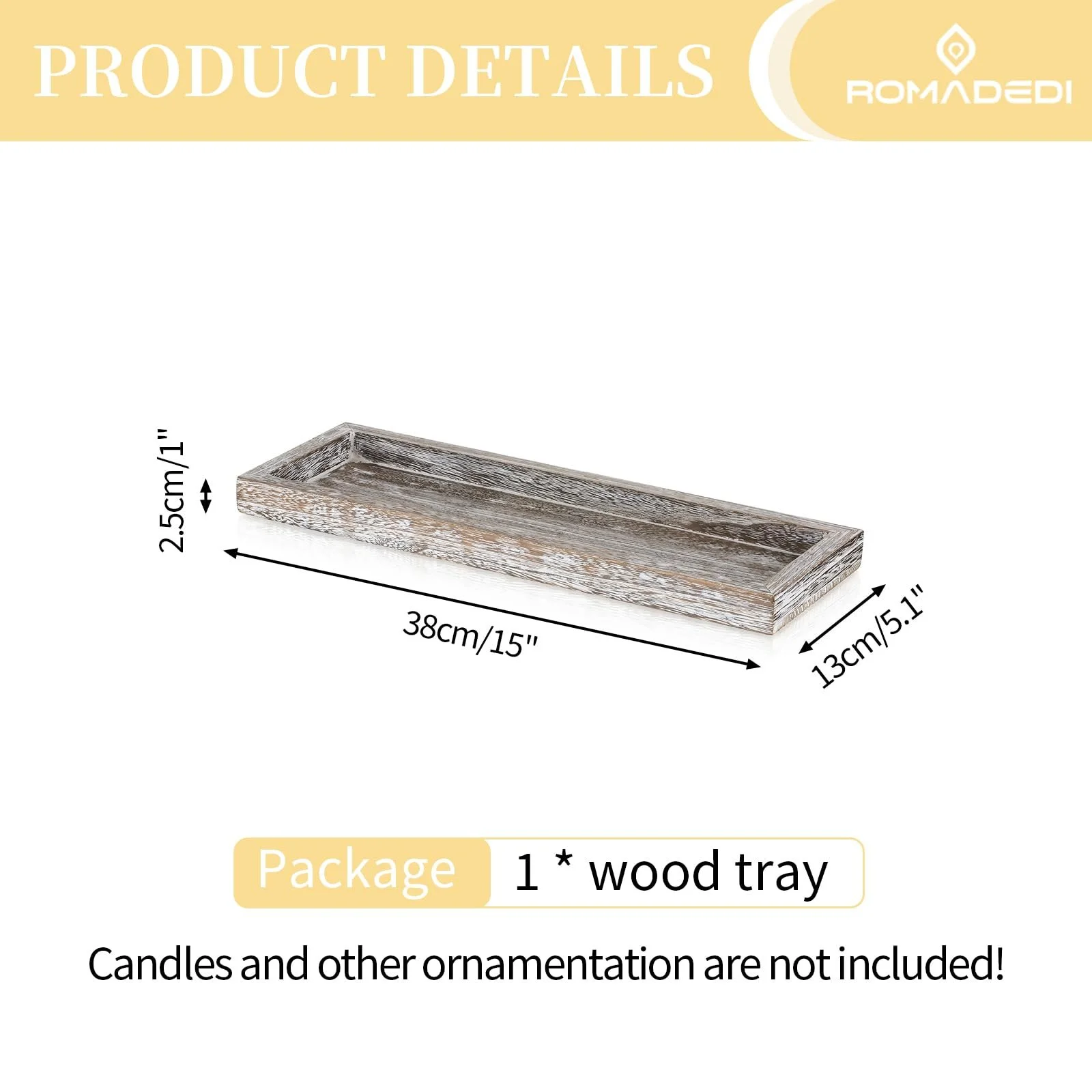 Декоративний піднос Romadedi Прямокутний Дерев'яний 38 см для Свічок, фото №6 Декоративний піднос Romadedi Прямокутний Дерев'яний 38 см для Свічок, фото №6