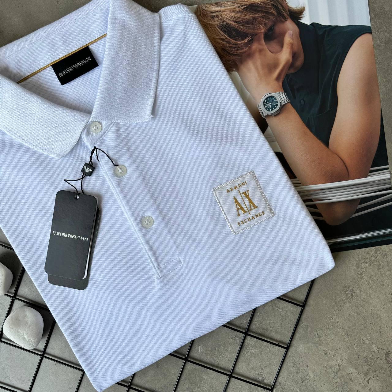 Мужское поло Armani Exchange белая футболка Армани эксчендж Классическая с воротником, фото №4