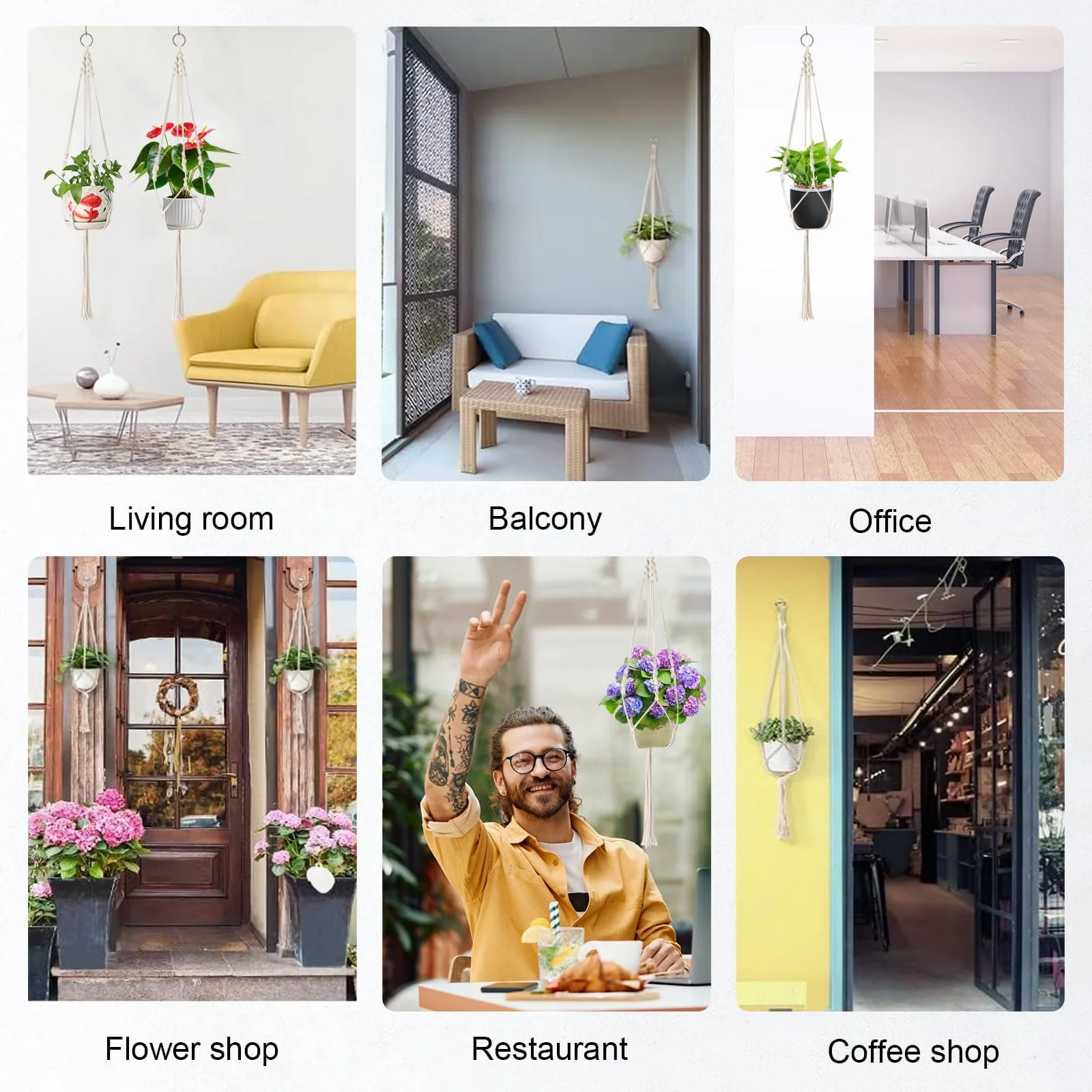 Подвесной кошик макраме набор 2 шт ручное плетение хлопок с 2 крючками, фото №7