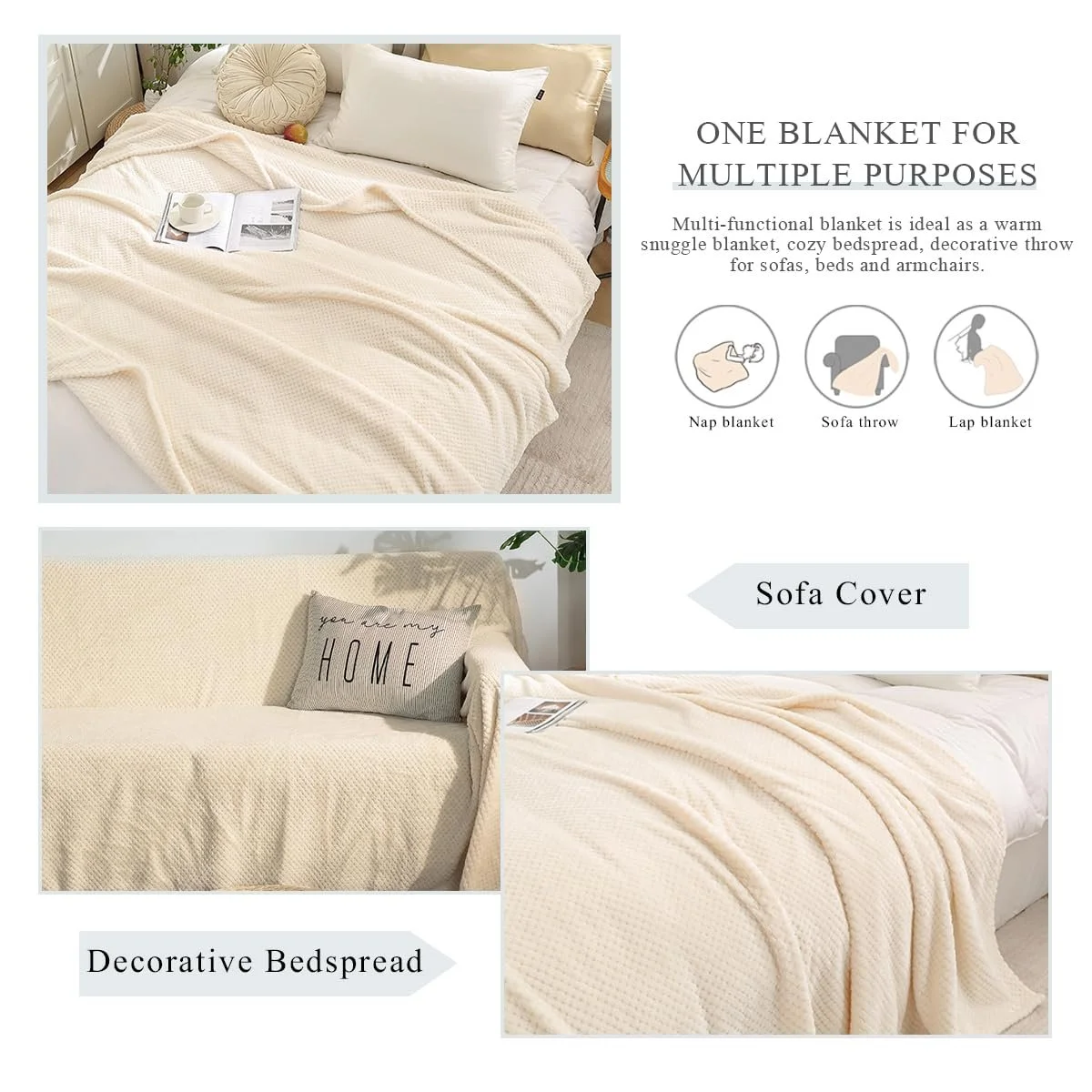 Покривало LumiSyne Вафельний Стільниковий Однотонний Розкішна фланель 230 x 200 см, фото №6