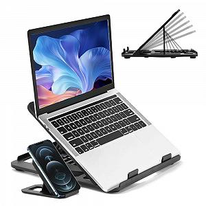 Подставка для ноутбука складная 8 уровней регулировки Черная подставка для ноутбука ABS Держатель для ноутбука вентилируемый Эргономичный держатель для ноутбука с настольной подставкой для мобильного телефона synthetic.ua - Фото 1