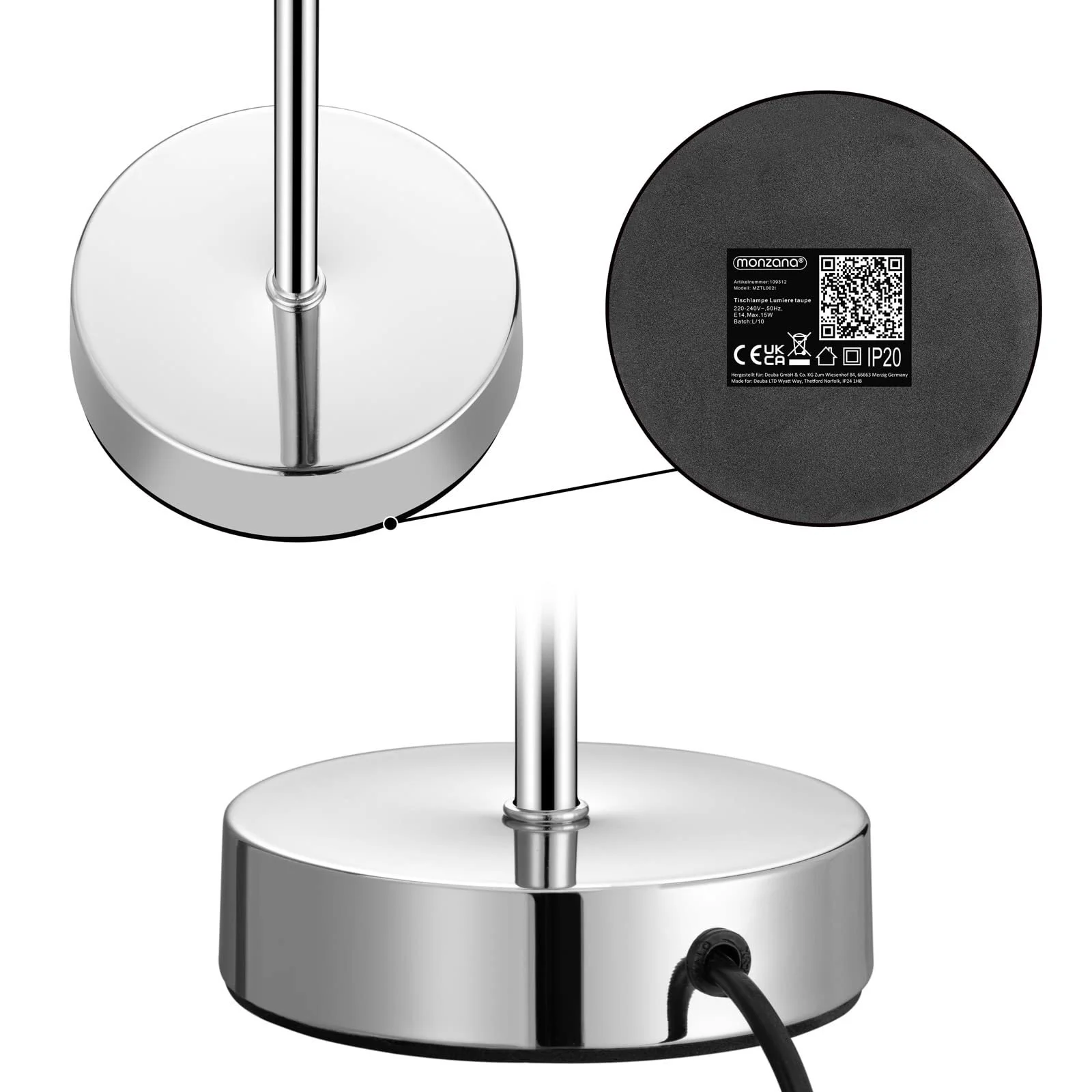 Настільні лампи Monzana Lumiere 32 см E14 Набір 2 шт. Сірий/Тауп/Антрацит/Білий, фото №8