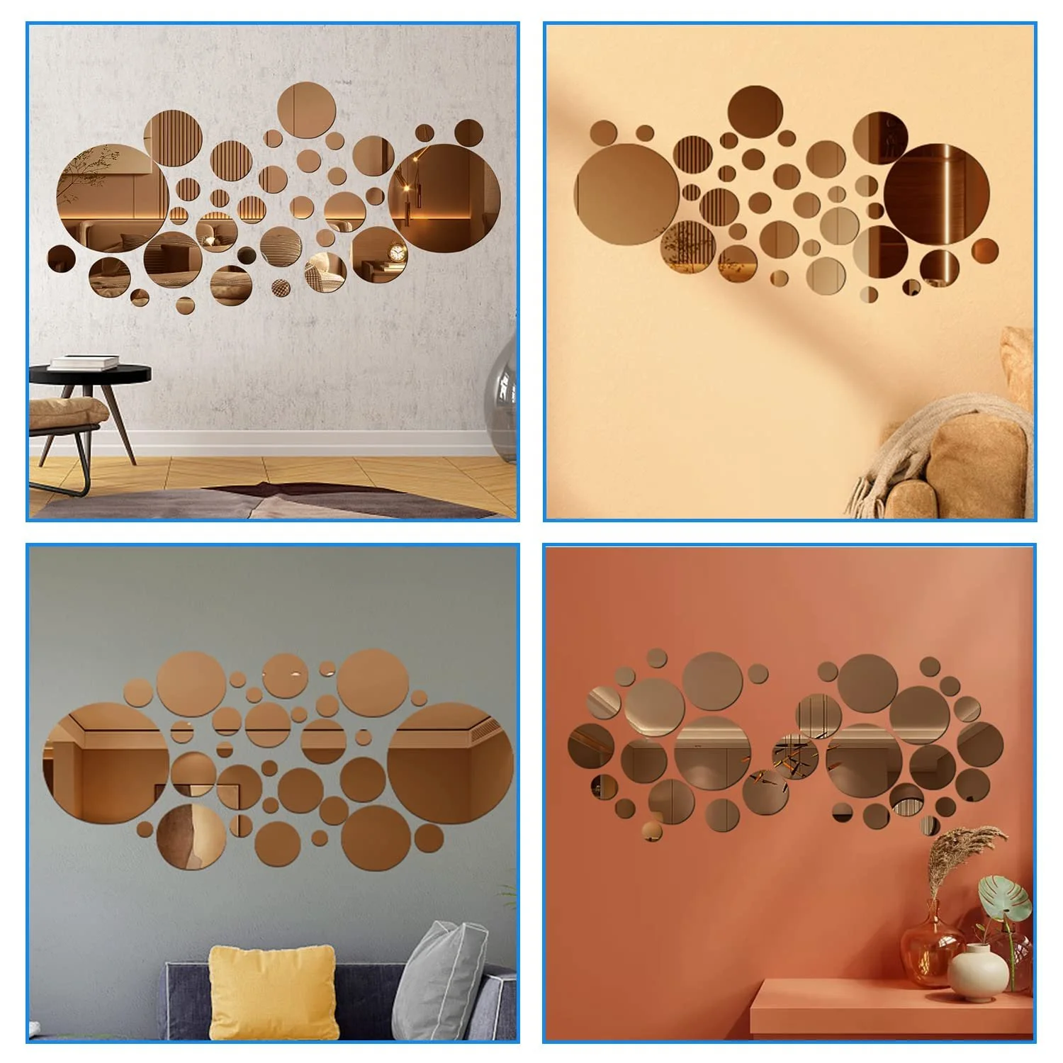 Наклейки на стіну Дзеркальні кола Акрилові 32 шт. Золотисте шампанське, фото №6