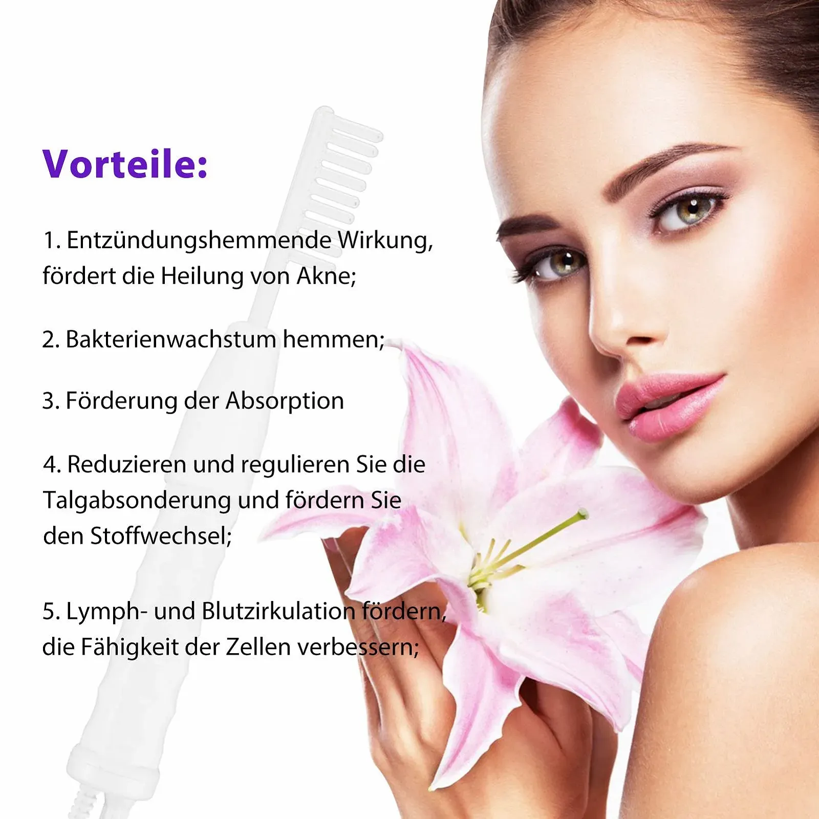 Портативний апарат дарсонваль KingSaid для обличчя та волосся з 4 електродами, фото №6