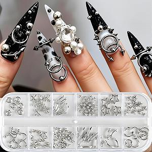 Металлические заклепки для ногтей, 12 ячеек, готические украшения для ногтей, золотые сплавные панк-украшения для ногтей, аксессуары для ногтей, кольцо для пирсинга, звезда, стразы для ногтей, пирсинг для ногтей, заклепки для ногтей, дизайн ногтей, аксессуары для ногтей - Фото 1