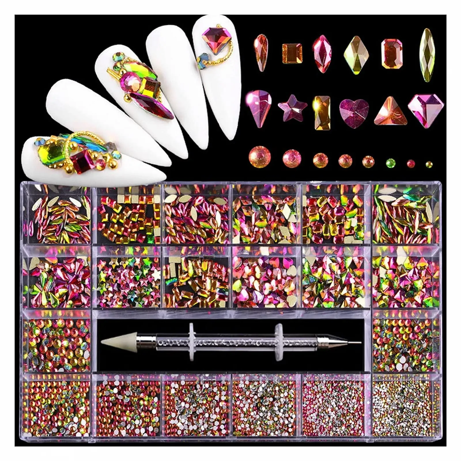 Набор Страз для Ногтей yaoqijie, 5000 шт, Multi Size, Crystal AB, Разные Формы, 3D, красный цвет, фото №5