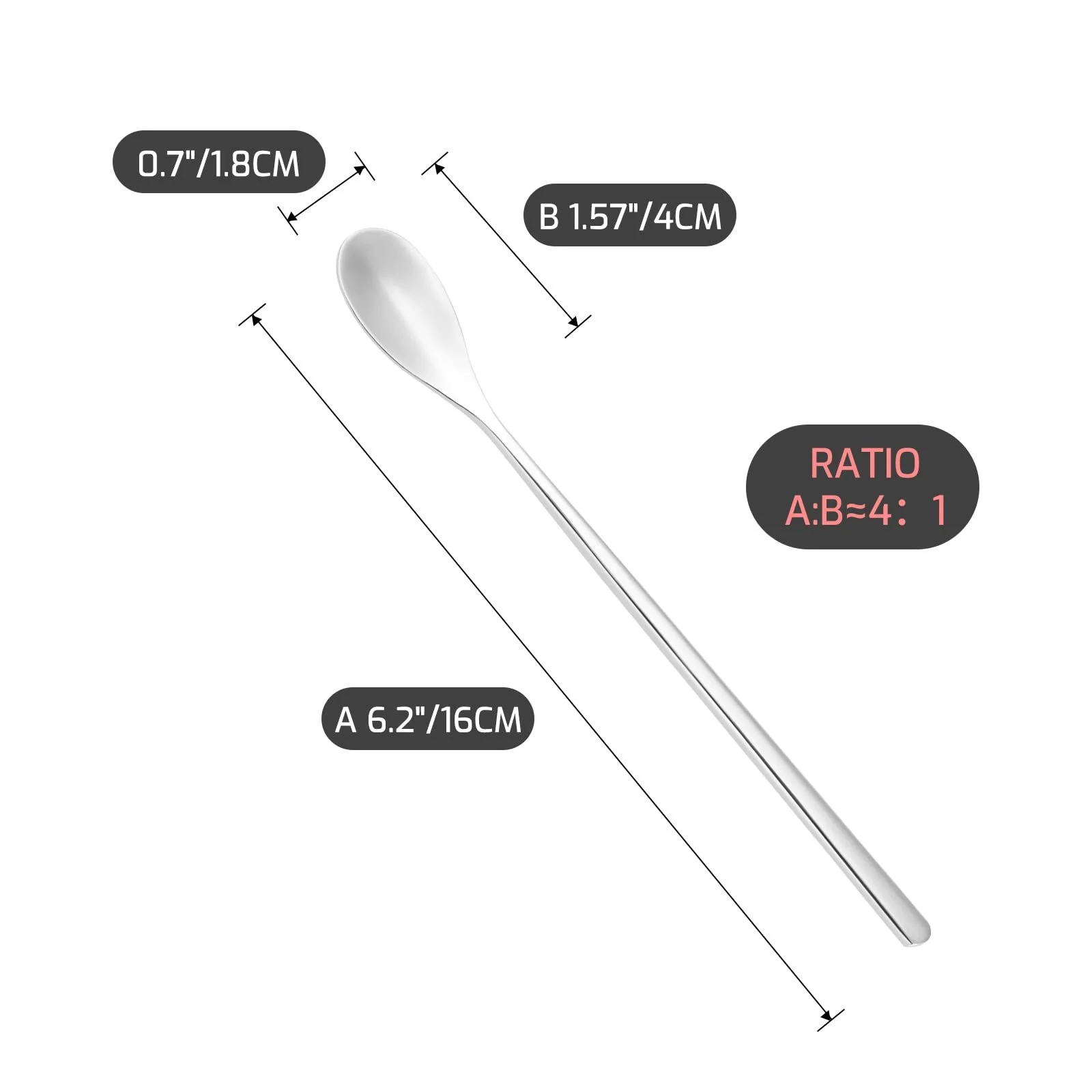 Набір з 8 кавових ложок з нержавіючої сталі з довгою ручкою 16 см, фото №5