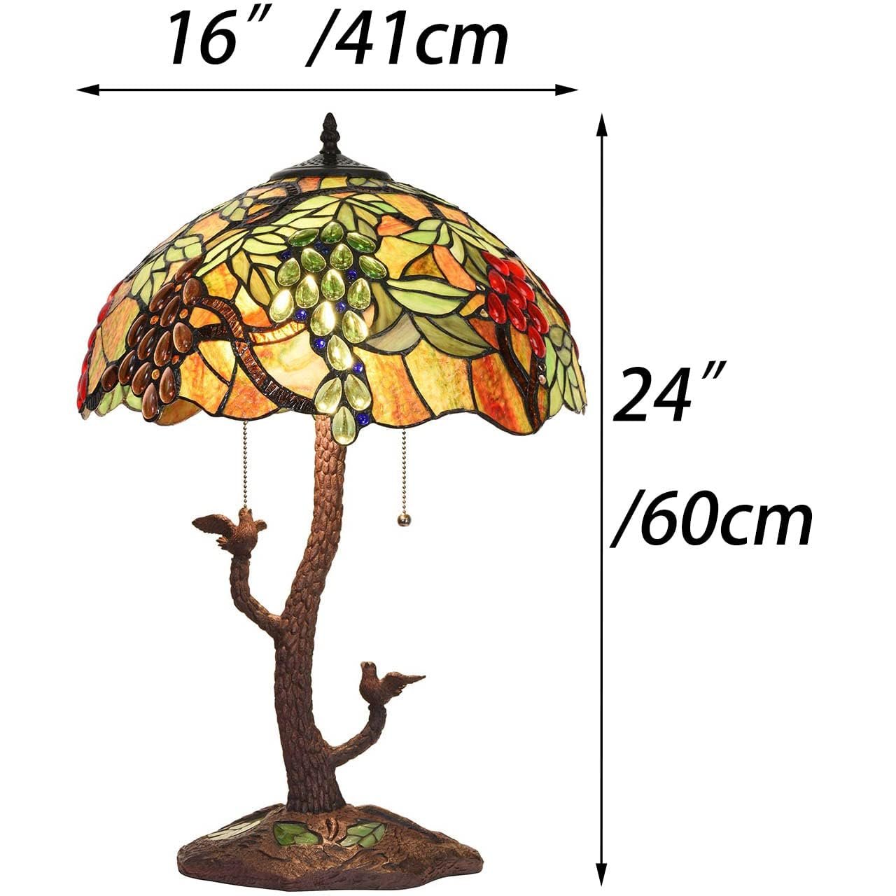 Настільна лампа Bieye Tiffany Style L30765 Виноград Вітражне скло Мозаїчна основа у формі стовбура дерева Висота 24 дюйми, фото №5