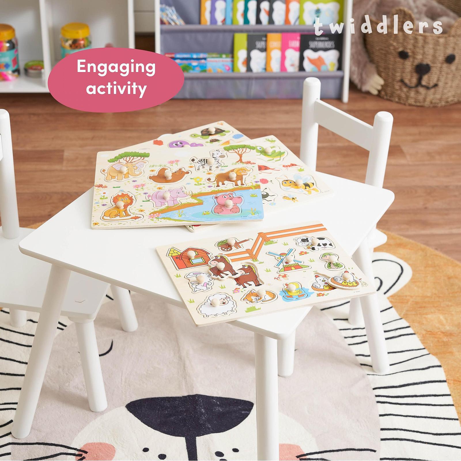 Пазл-вкладыш THE TWIDDLERS Montessori Educational Toy Farm, Jungle Animals, Sea Animals & Insects деревянный 4 шт., фото №5