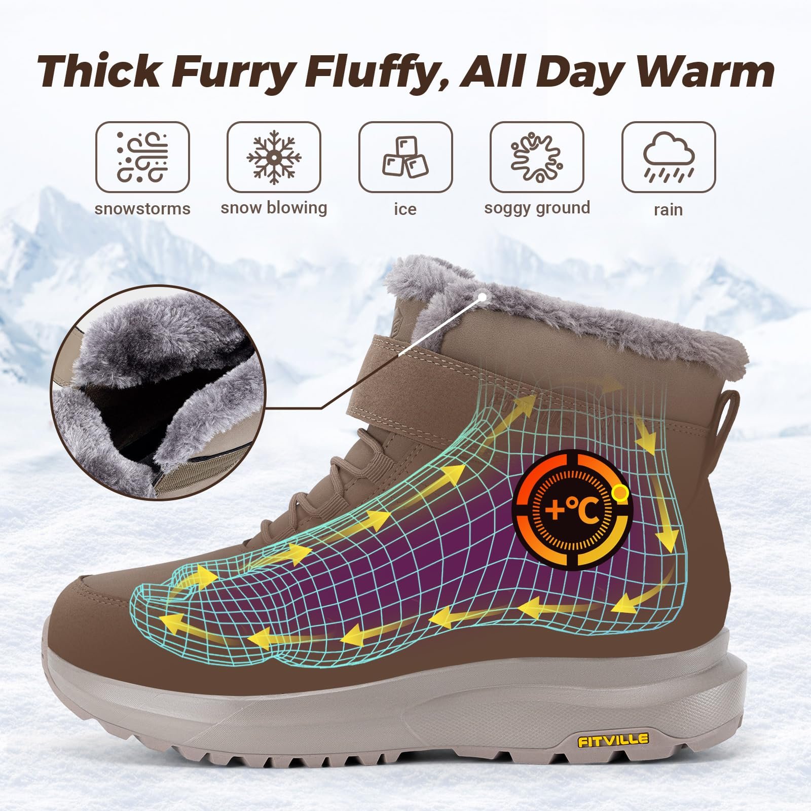 Ботинки зимние FitVille Extra Wide Мужские Застежка Velcro Теплая подкладка Нескользящие Короткие, фото №3