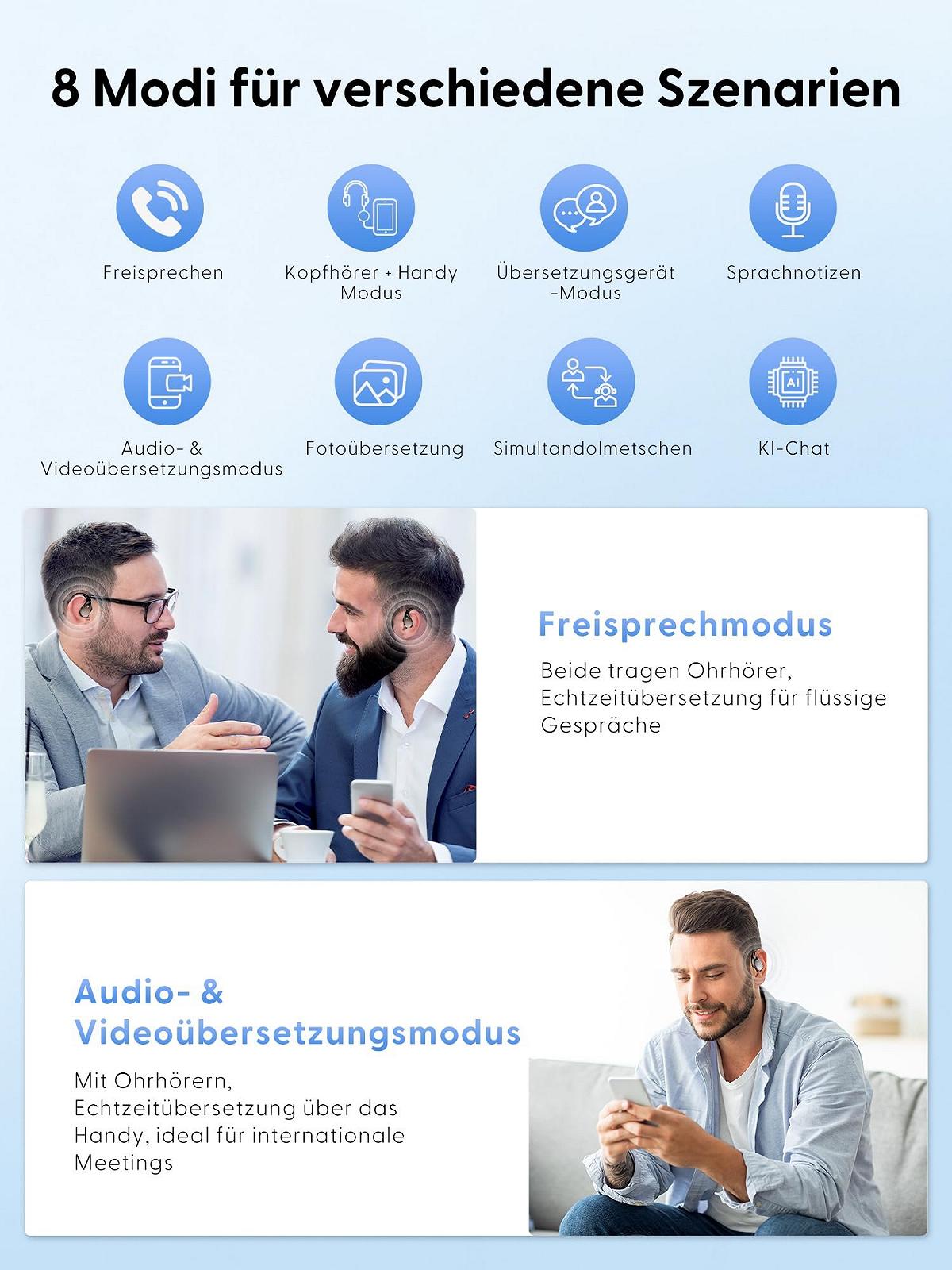 Наушники-переводчики AI Bluetooth 6.0, 164 языка, 40 часов, черный, фото №3 Наушники-переводчики AI Bluetooth 6.0, 164 языка, 40 часов, черный, фото №3