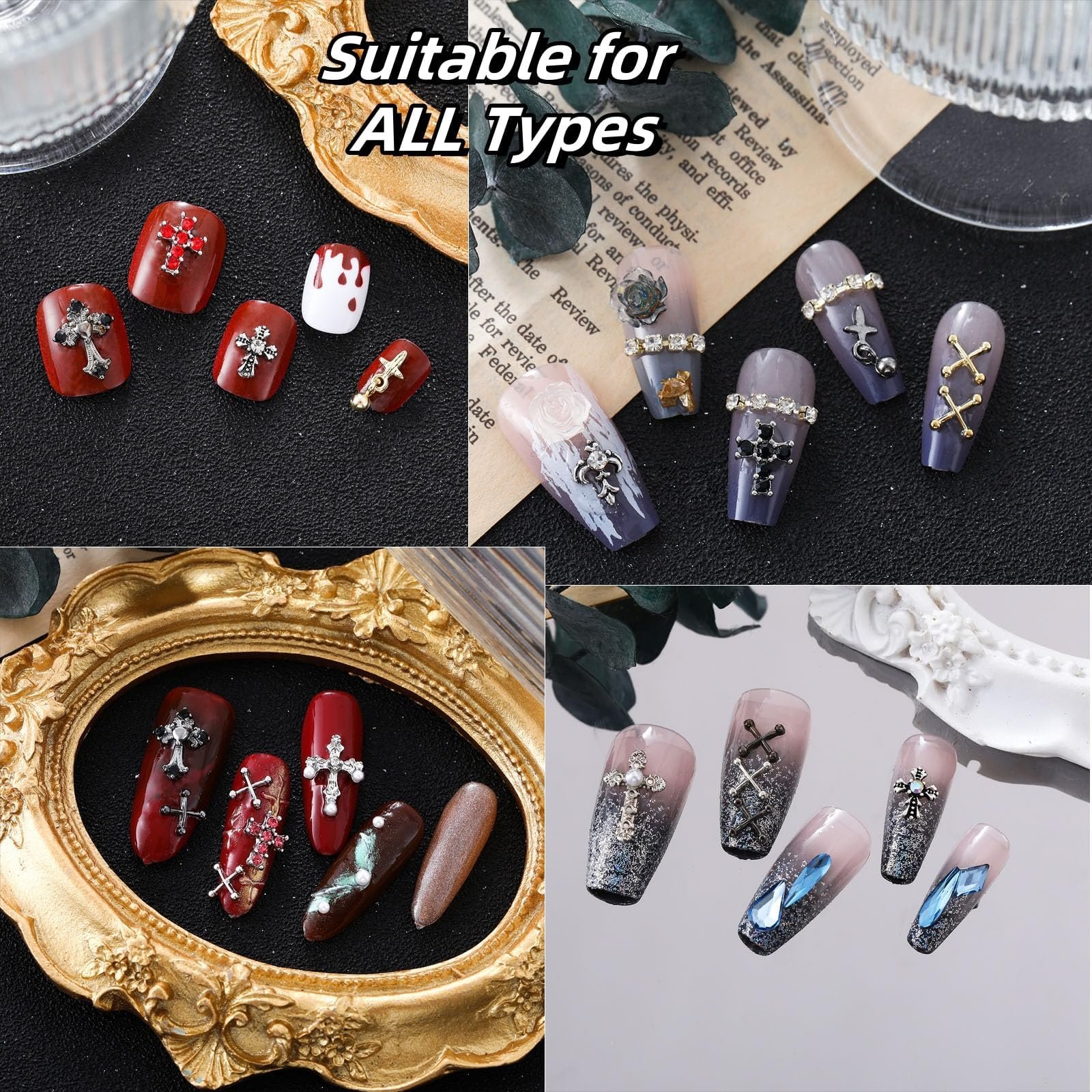 Украшения для ногтей Крестики, 3D украшения для дизайна ногтей, жемчуг, бриллианты, металлические кристаллы, 100 шт, фото №6
