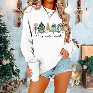 Свитшот MLZHAN С Рождественским Принтом Елки, Женский, Осенне-Зимний, С круглым вырезом и длинными рукавами synthetic.ua - Фото 1