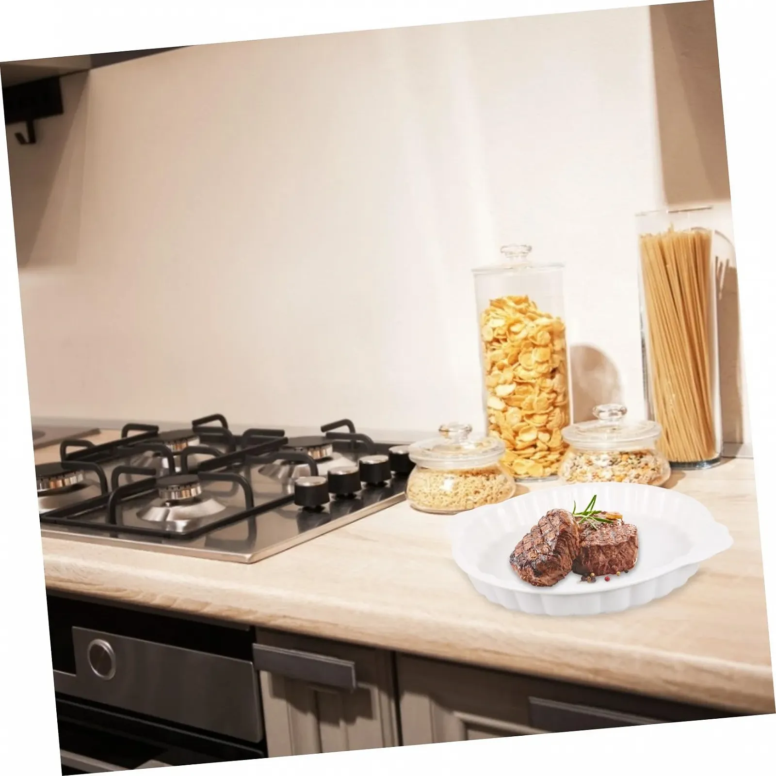 Форма для запекания керамическая круглая с ручками термостойкая белая, фото №5