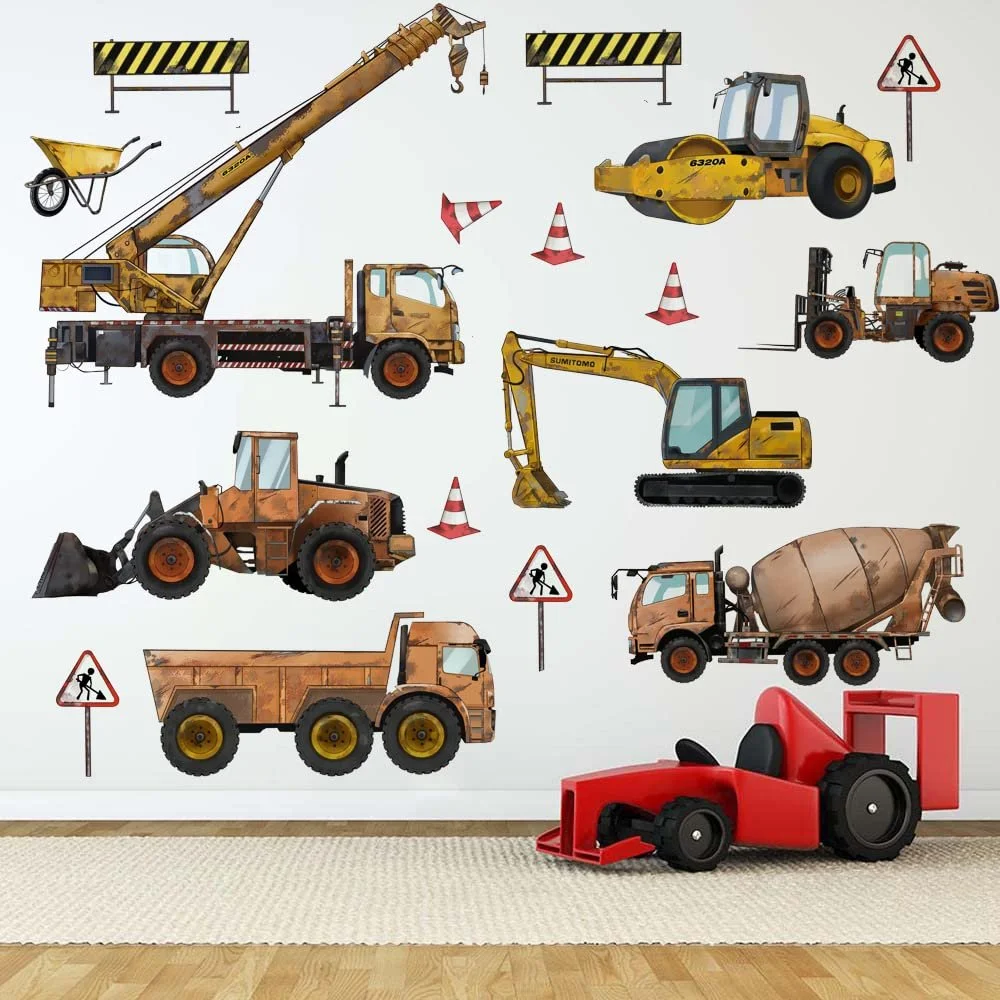 Наклейка на стіну Runtoo Екскаватор та трактор для дитячої кімнати, фото №1