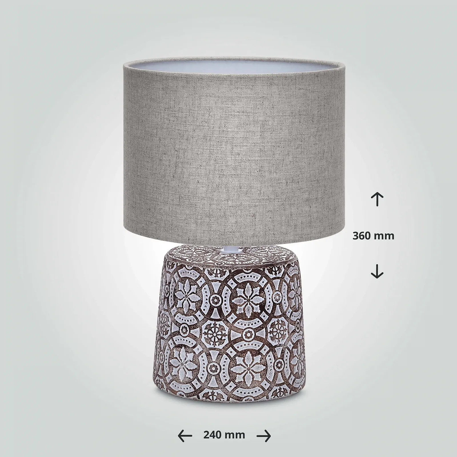 Настільна лампа LED Universum 3143 керамічна з тканинним абажуром E14 кругла коричнева з візерунком, фото №4