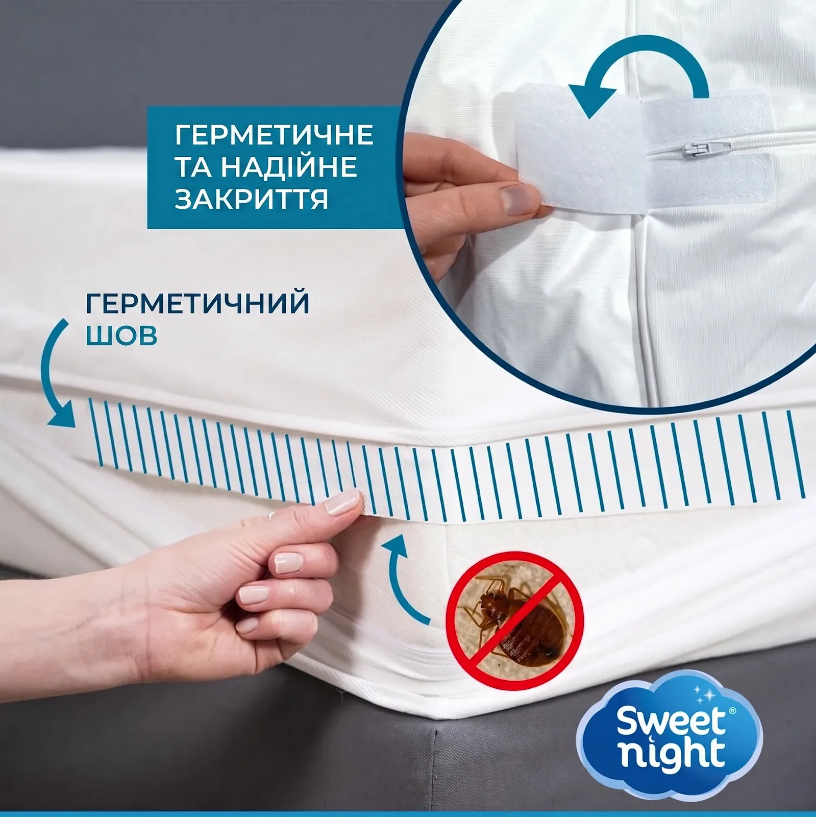 Водонепроницаемый чехол на матрас SWEET NIGHT 80х190/200х25 см на молнии / защита от клопов и клещей / Белый, фото №5