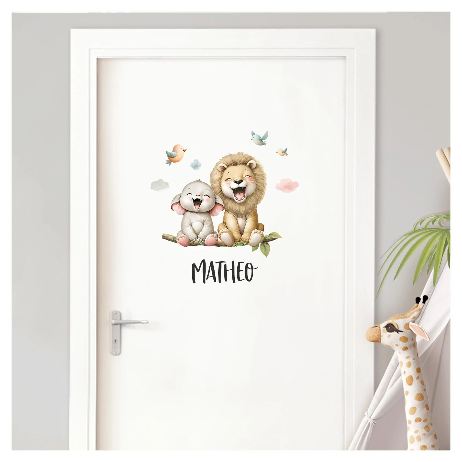 Наклейка на дверь Little Deco DL5062 Lion & Elephant с именем 36 x 28 см, фото №1