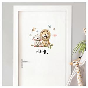Наклейка на дверь Little Deco DL5062 Lion & Elephant с именем 36 x 28 см - Фото 1