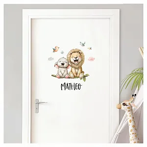 Наклейка на двері Little Deco DL5062 Lion & Elephant з ім'ям 36 x 28 см - Фото 1