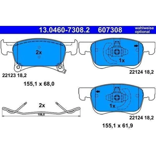 Комплект гальмівних колодок, дискові гальма ATE 13.0460-7308.2 для OPEL VAUXHALL передня вісь, фото №2 Комплект гальмівних колодок, дискові гальма ATE 13.0460-7308.2 для OPEL VAUXHALL передня вісь, фото №2