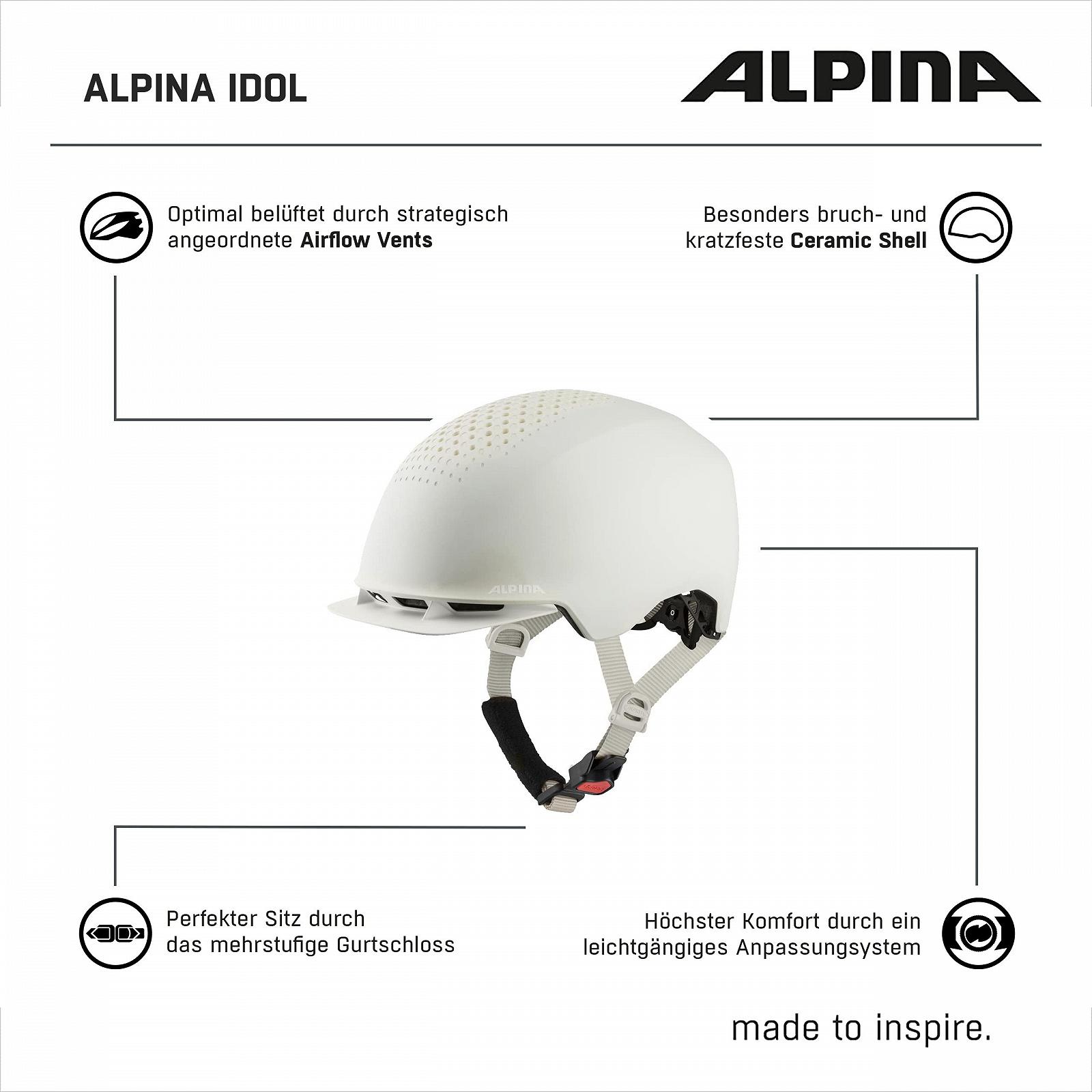 Велосипедный шлем ALPINA Idol Sustainable Illuminated & Lightweight с LED-подсветкой и солнцезащитным козырьком для взрослых, фото №6