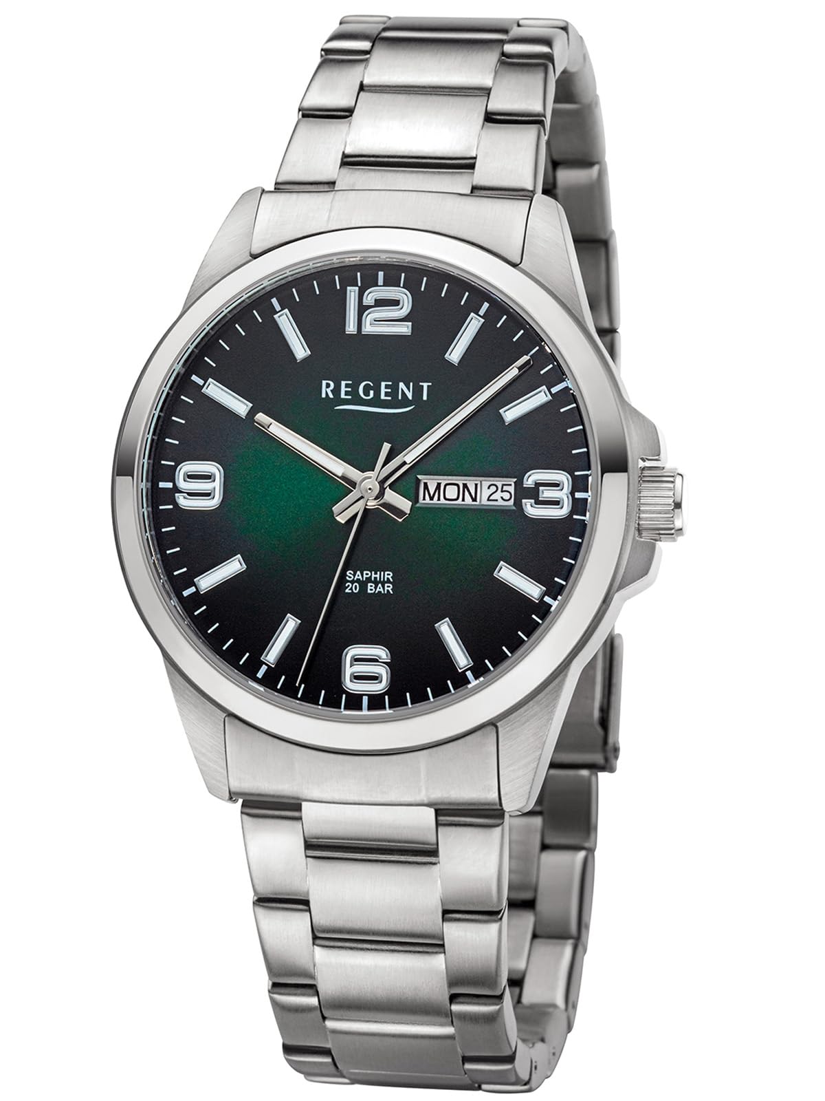Годинник REGENT чоловічий F-1529 20 ATM сапфірове скло сталь зелений браслет, фото №1