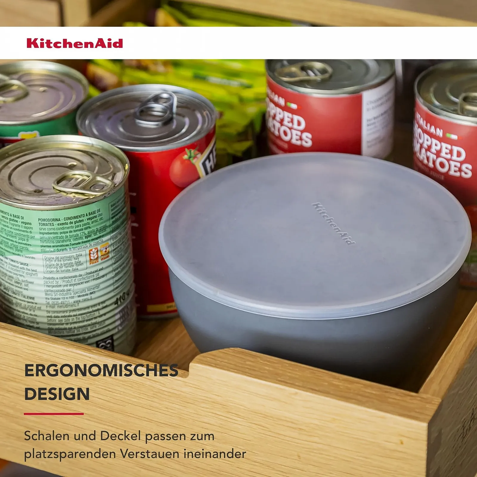 Набор мисок для приготовления еды KitchenAid из 4 шт. с крышками угольно-серый, фото №5 Набор мисок для приготовления еды KitchenAid из 4 шт. с крышками угольно-серый, фото №5