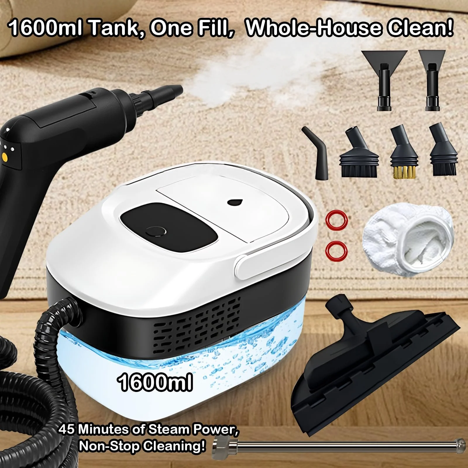 Ручний пароочисник 2500 Вт 1100 мл багатофункціональний для вікон та кухні, фото №4 Ручний пароочисник 2500 Вт 1100 мл багатофункціональний для вікон та кухні, фото №4