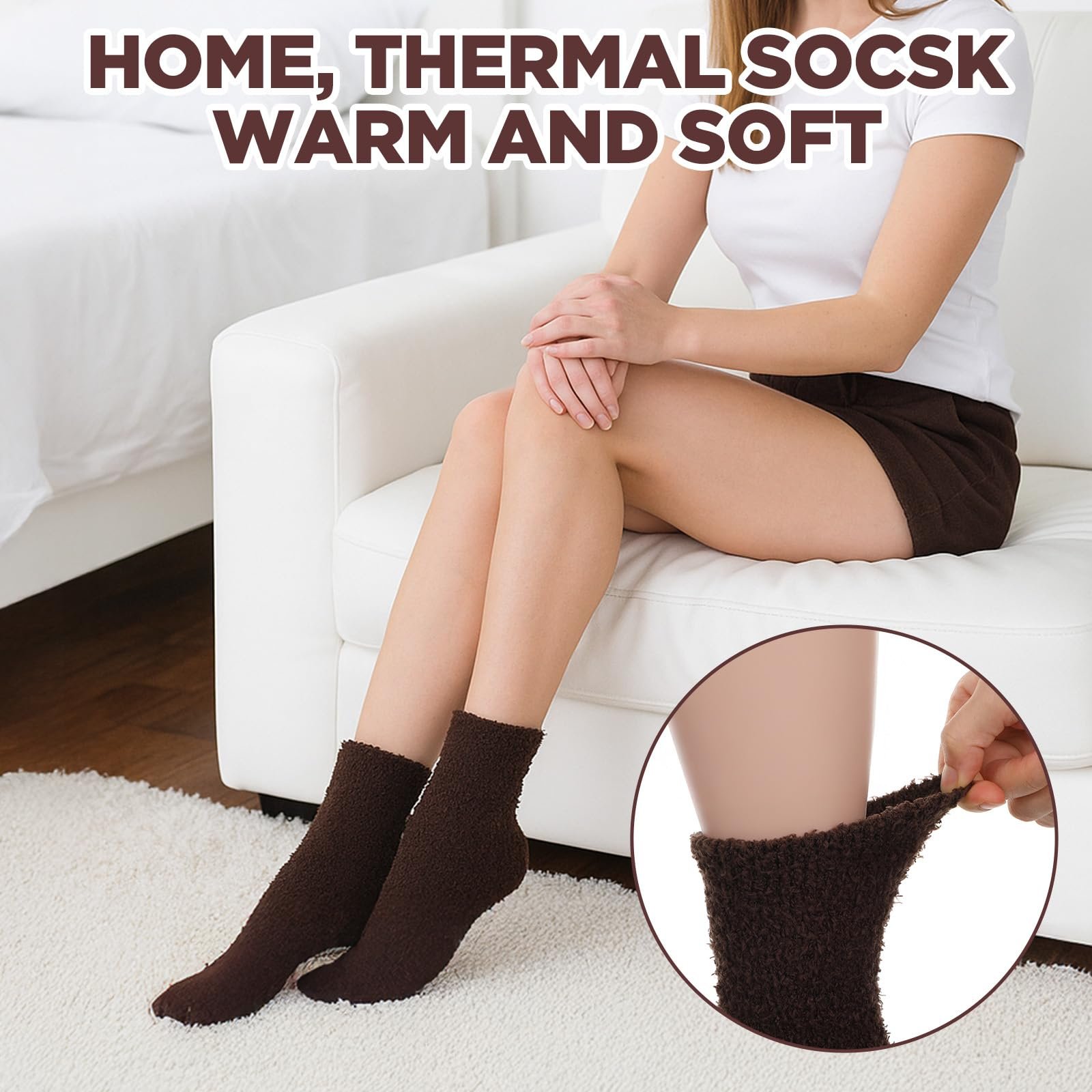 Носки Женские Пушистые 5 пар Цвет: белый, светло-серый, черный, темно-серый, коричневый, фото №4