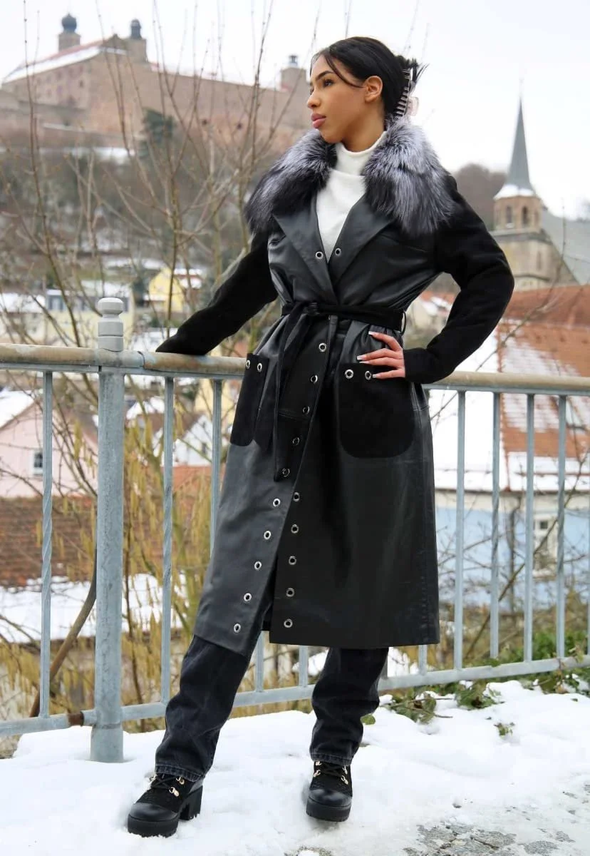 Кожаное пальто Hollert Coco Женское Черный Lamb Nappa Suede Butter-Soft, фото №2 Кожаное пальто Hollert Coco Женское Черный Lamb Nappa Suede Butter-Soft, фото №2