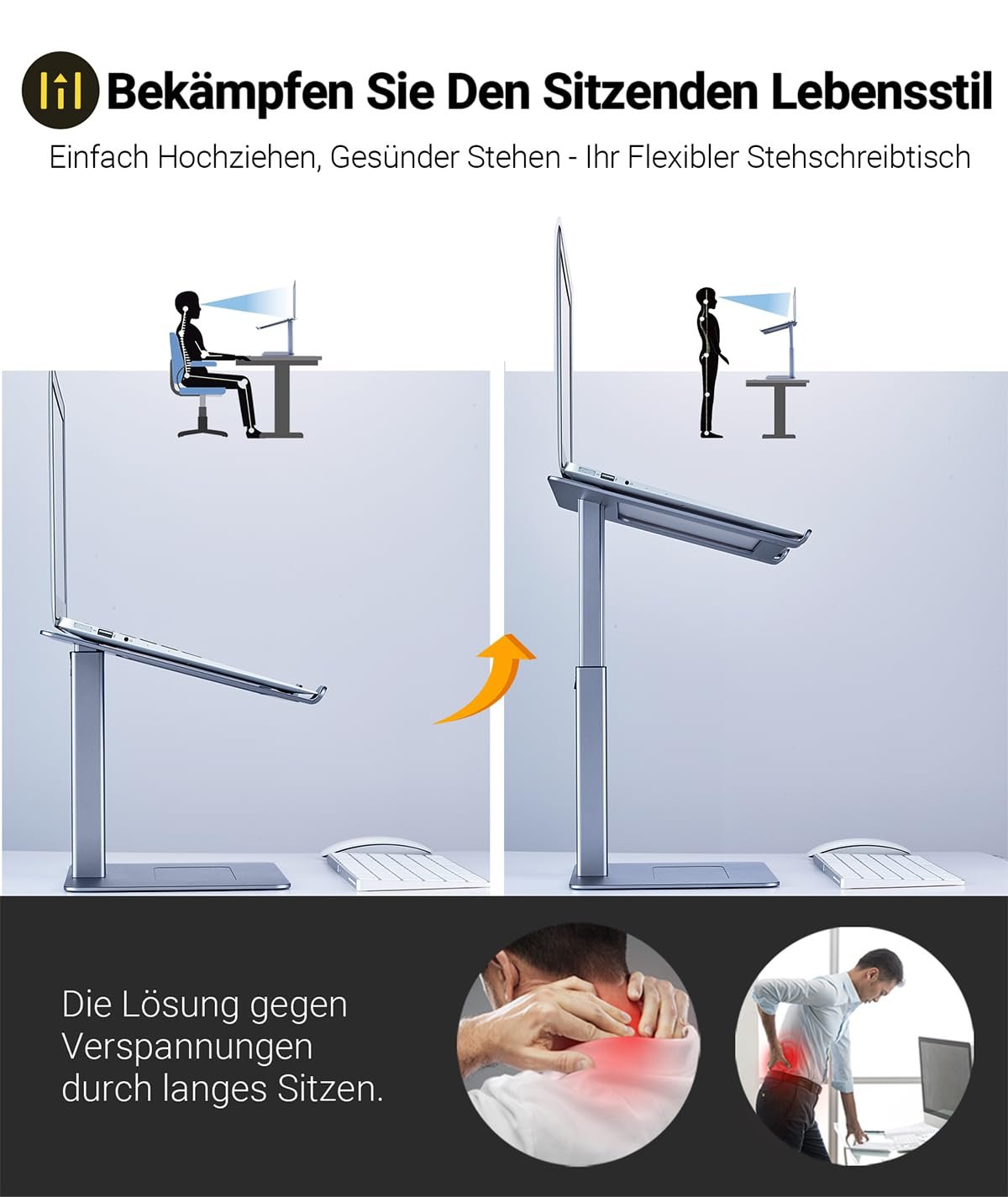 Подставка для ноутбука с регулировкой высоты, подставка для ноутбука для стола, стоя, подставка для DJ-ноутбука, компактная альтернатива стоячему столу, подходит для MacBook и всех ноутбуков 13 - 16,5 дюймов, серебристая, фото №2