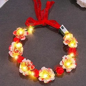 Венок со светодиодными цветами Zoestar, красный, один размер - Фото 1