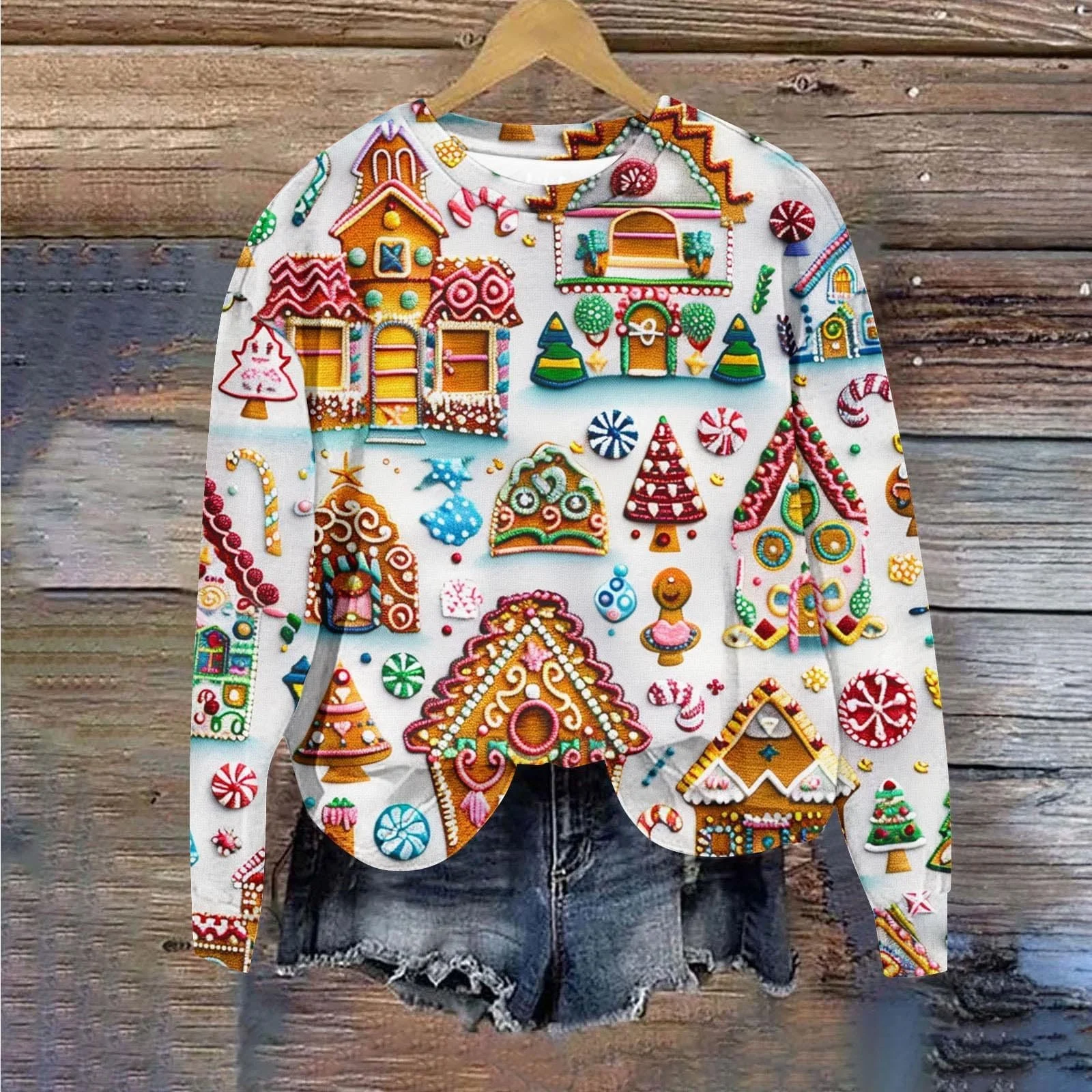 Женский Рождественский Свитер Повседневный Печатный Длинный Рукав Толстовка с круглым вырезом Рождественский Свитер Смешной Графический Модный Свитер Уродливый Рождественский Дешевый Зимний Свитер Повседневный Модный, фото №2