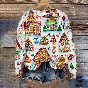 Женский Рождественский Свитер Повседневный Печатный Длинный Рукав Толстовка с круглым вырезом Рождественский Свитер Смешной Графический Модный Свитер Уродливый Рождественский Дешевый Зимний Свитер Повседневный Модный synthetic.ua - Фото 1