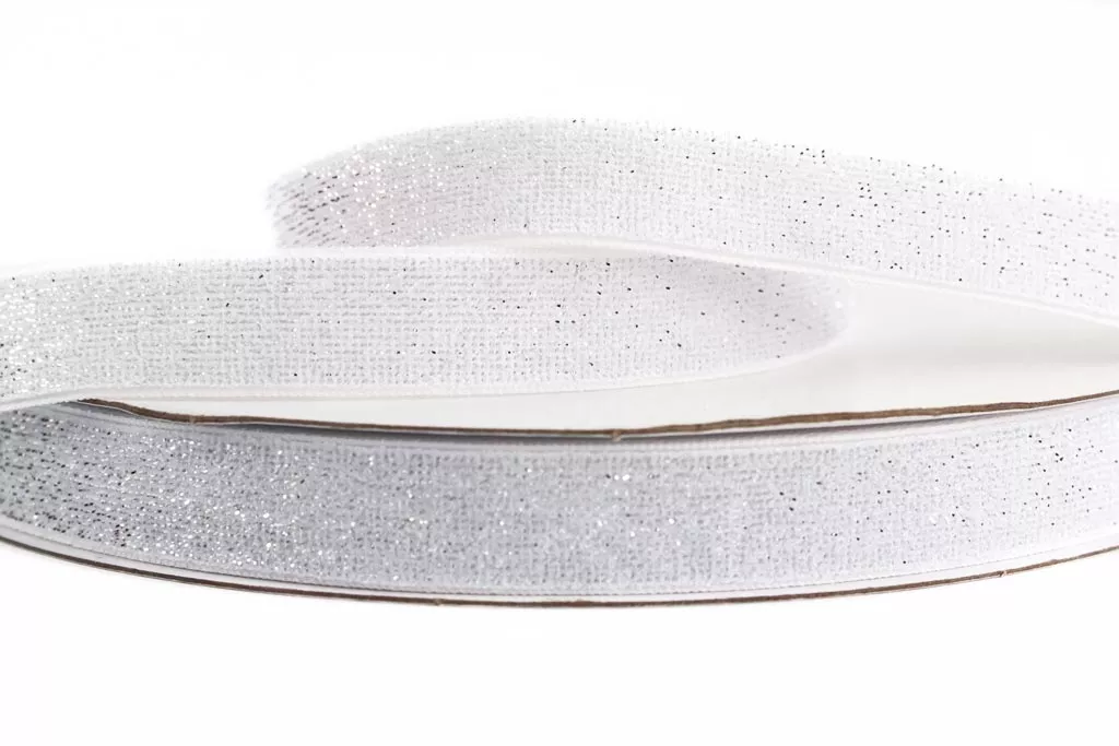 Лента бархатная Лентомания 15 мм белая с серебристым люрексом (VLVT15WHT-SLVRLR), фото №1