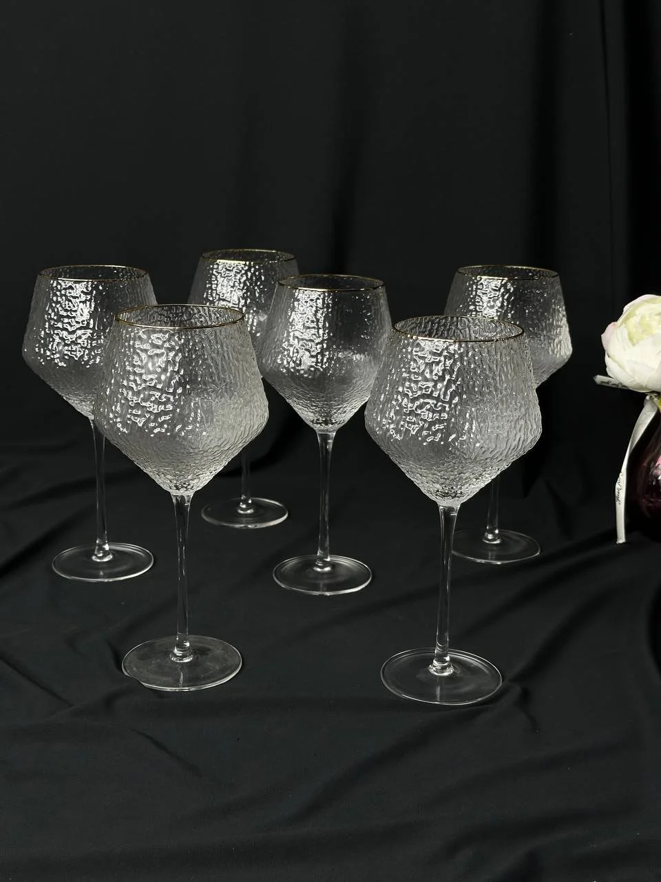 Бокали для вина 6 шт з золотою оконтовкою. Крижане скло, фото №1