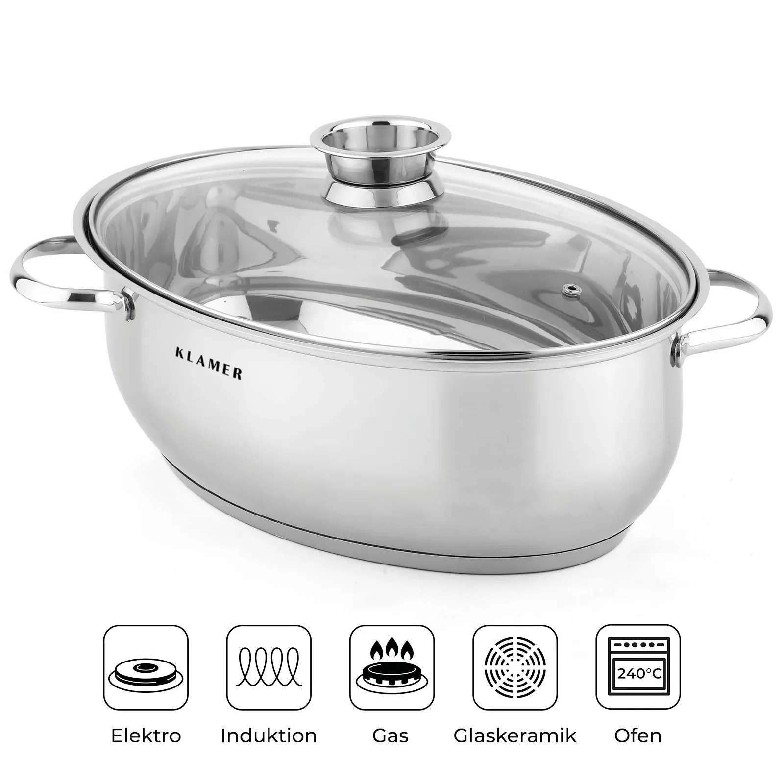 Каструля KLAMER 41 см, 8.5 л з кришкою, 4.5 л, для всіх типів плит, фото №2