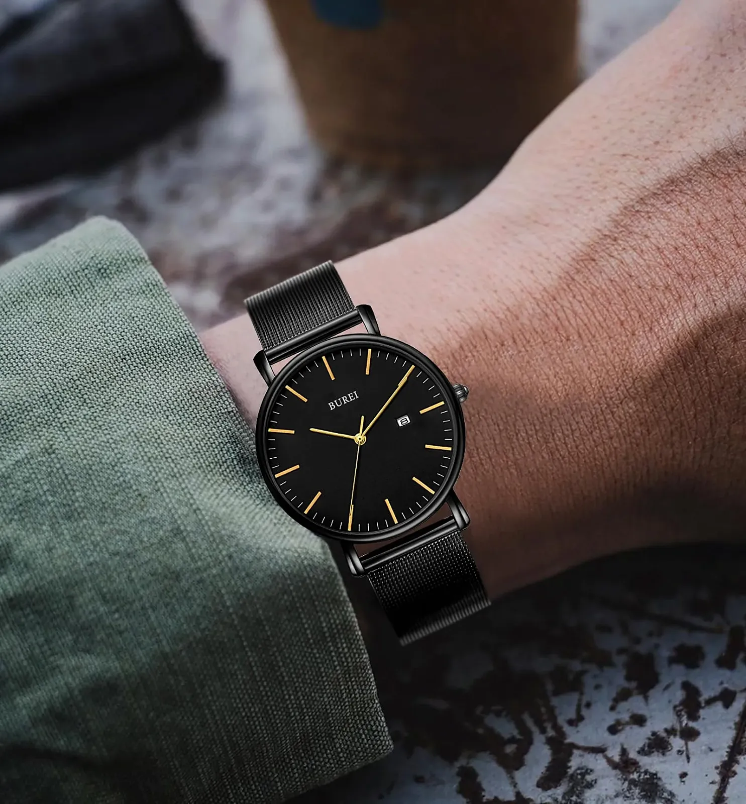Часы мужские ультратонкие BUREI черные аналоговые с датой, японский кварцевый механизм, фото №6 Часы мужские ультратонкие BUREI черные аналоговые с датой, японский кварцевый механизм, фото №6