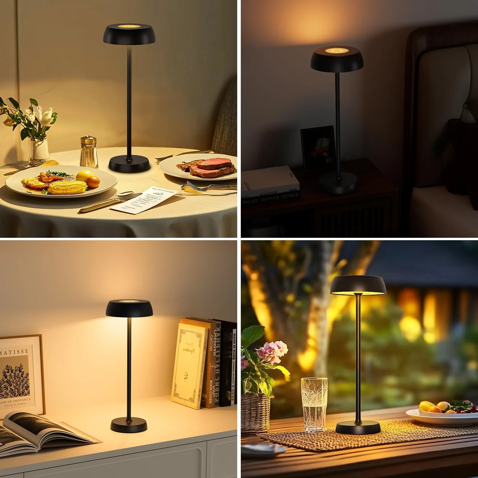 Настільна лампа бездротова світлодіодна акумуляторна з сенсорним керуванням та 4 режимами набір з 2 Чорна, фото №7