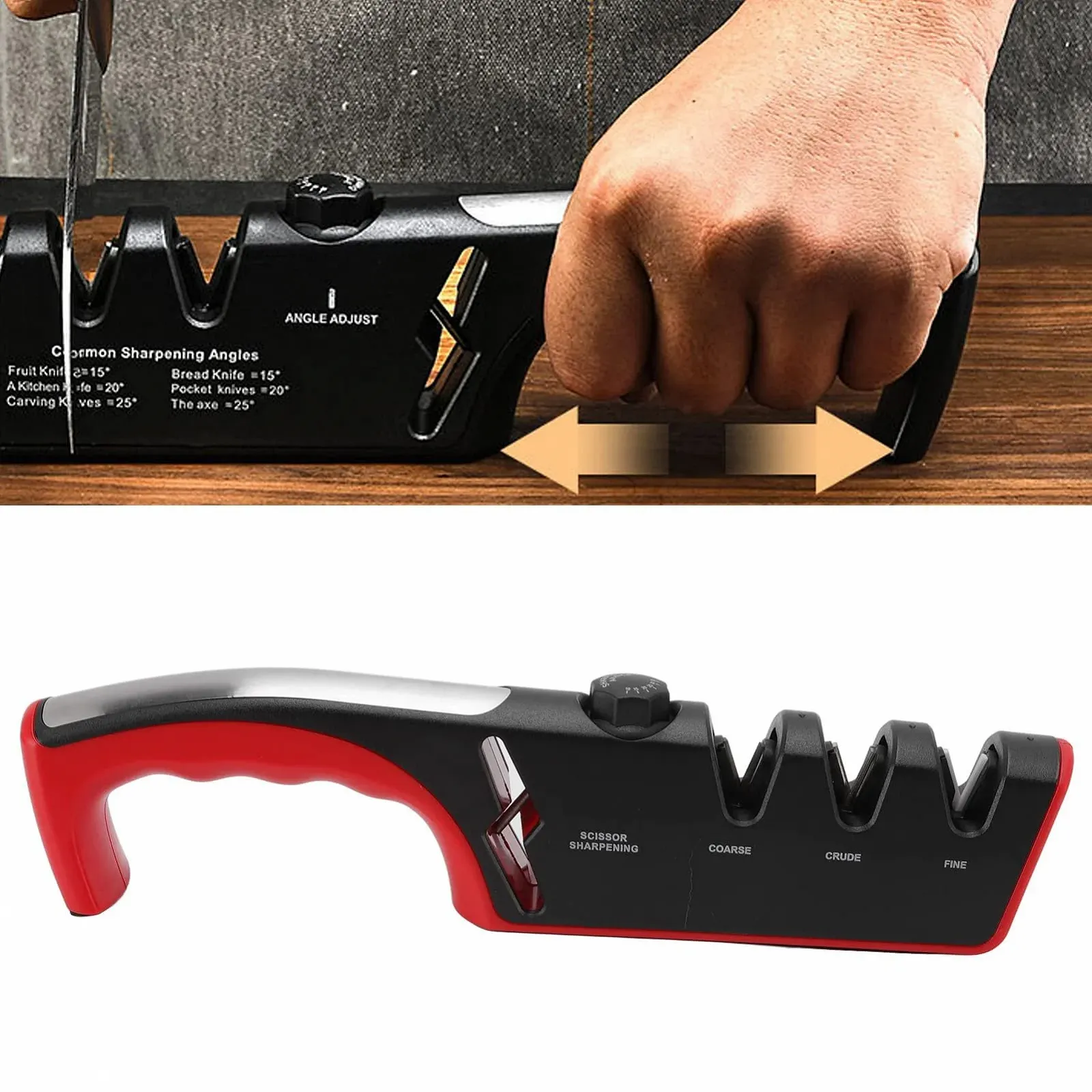 Точилка для ножів алмазна 3-ступінчаста регульована Червона, фото №9