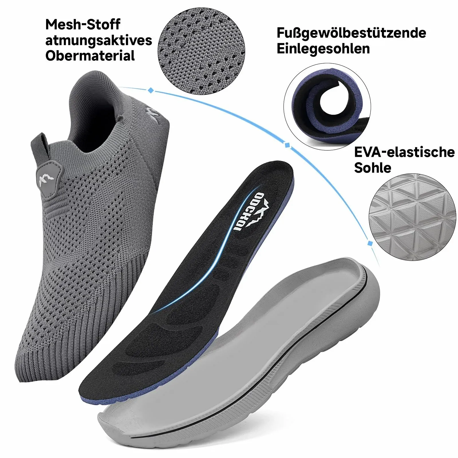 Кросівки Без Шнурків ODCKOI Легкі Дихаючі Спортивні Чоловічі Сірі, фото №3 Кросівки Без Шнурків ODCKOI Легкі Дихаючі Спортивні Чоловічі Сірі, фото №3