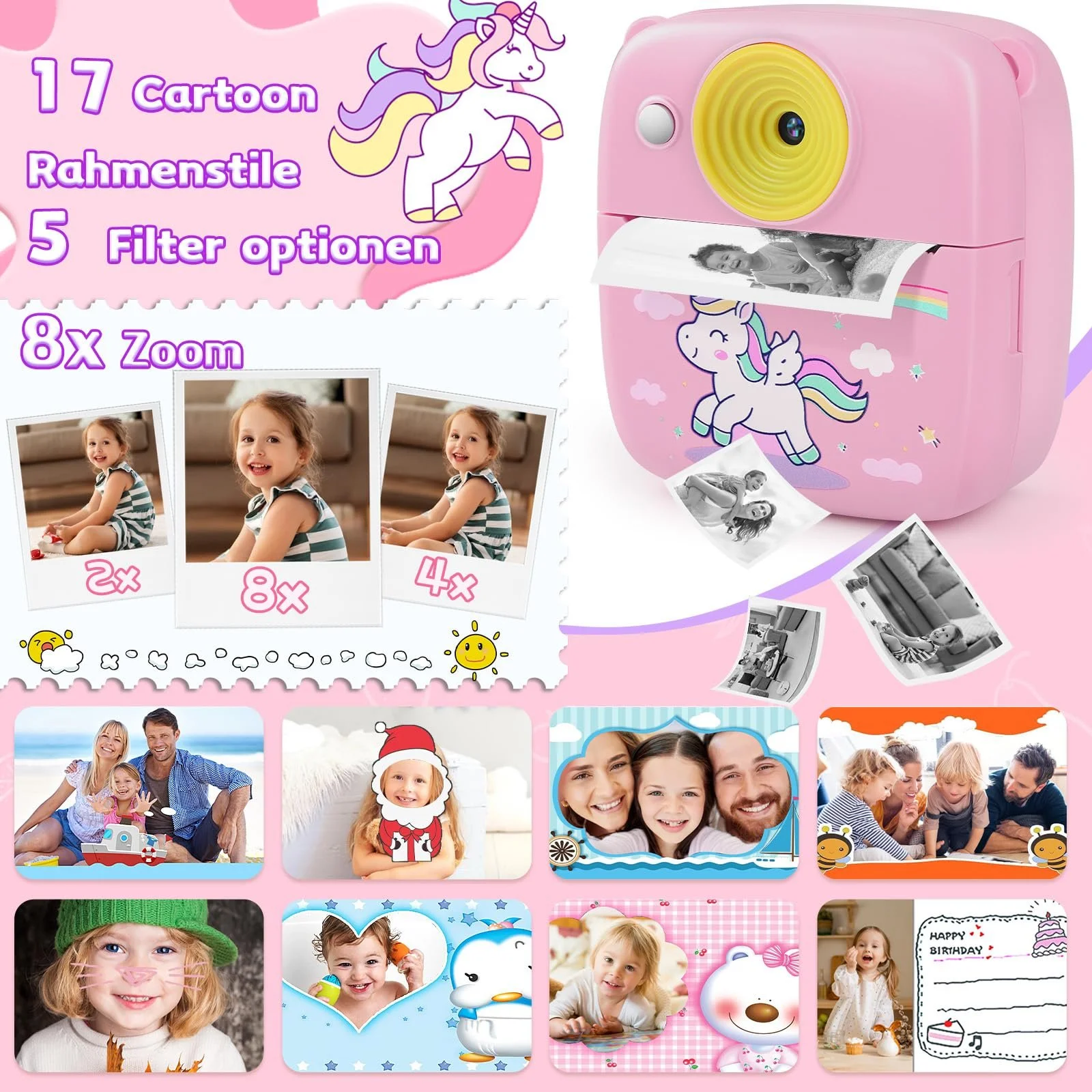Фотокамера мгновенной печати Children 48MP Printing Paper & 32G TF Card 1080P Digital Camera Pink, фото №5