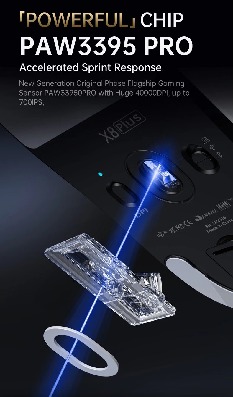 Комп'ютерна миша Attack Shark X8Plus PAW3395Pro 40000DPI 700IPS 60G 1000Hz Black, фото №6