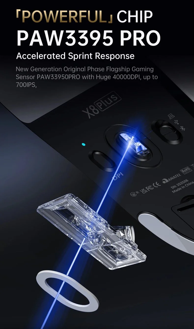 Миша Attack Shark X8 Pro PAW3395Pro 40000DPI 700IPS 60G 1000Hz Black, фото №8
