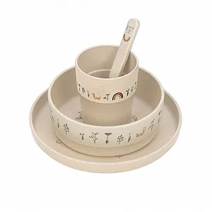 Дитячий набір посуду Läsig Garden Explorer (тарілка, чашка, миска, ложка) synthetic.ua - Фото 1