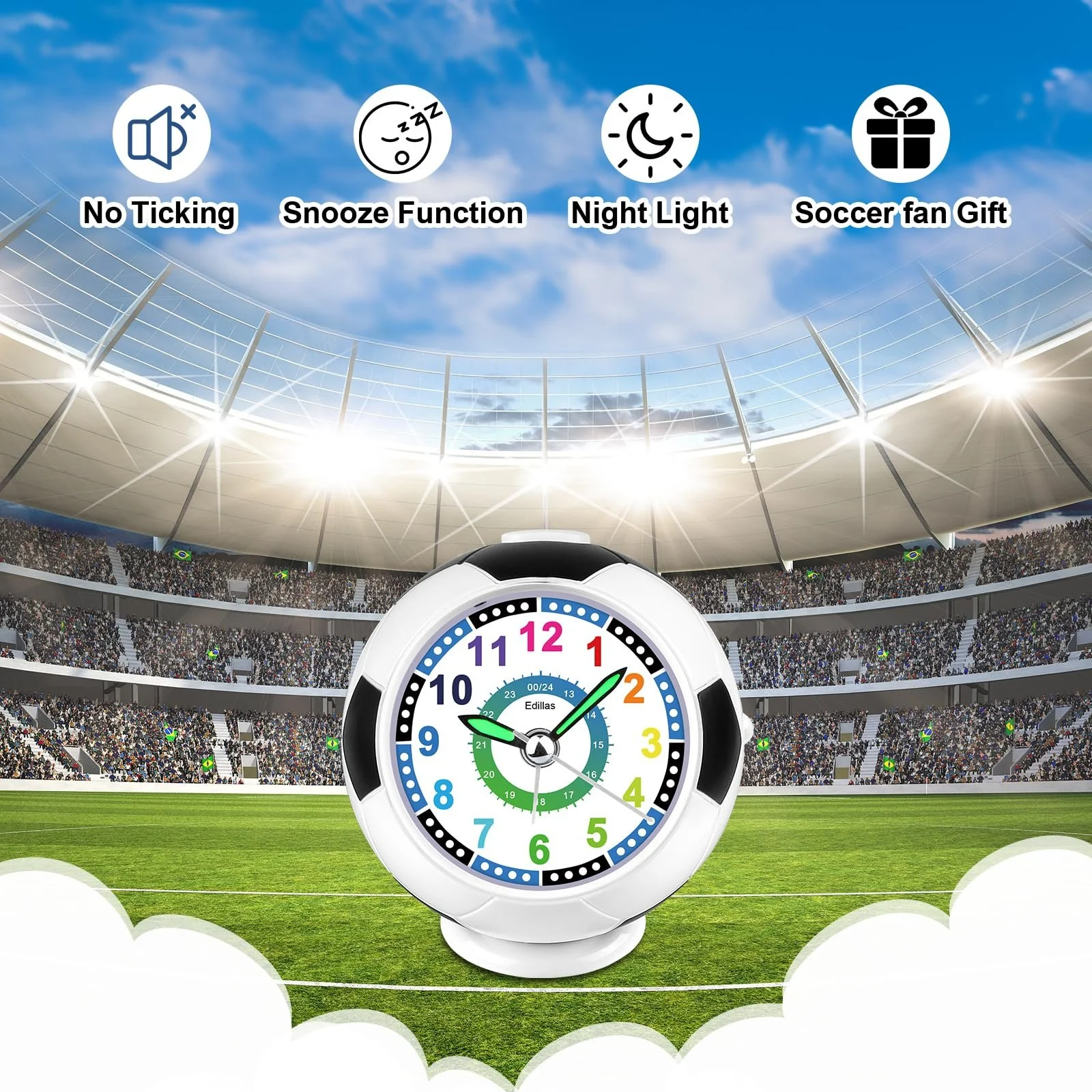 Будильник Edillas Дитячий Футбольний з підсвічуванням і функцією повтору сигналу, фото №5