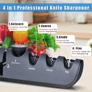 Точило для ножів Alyvisun Ручне Професійне 4-в-1 Ергономічна ручка Нековзна основа Чорне synthetic.ua - Фото 1