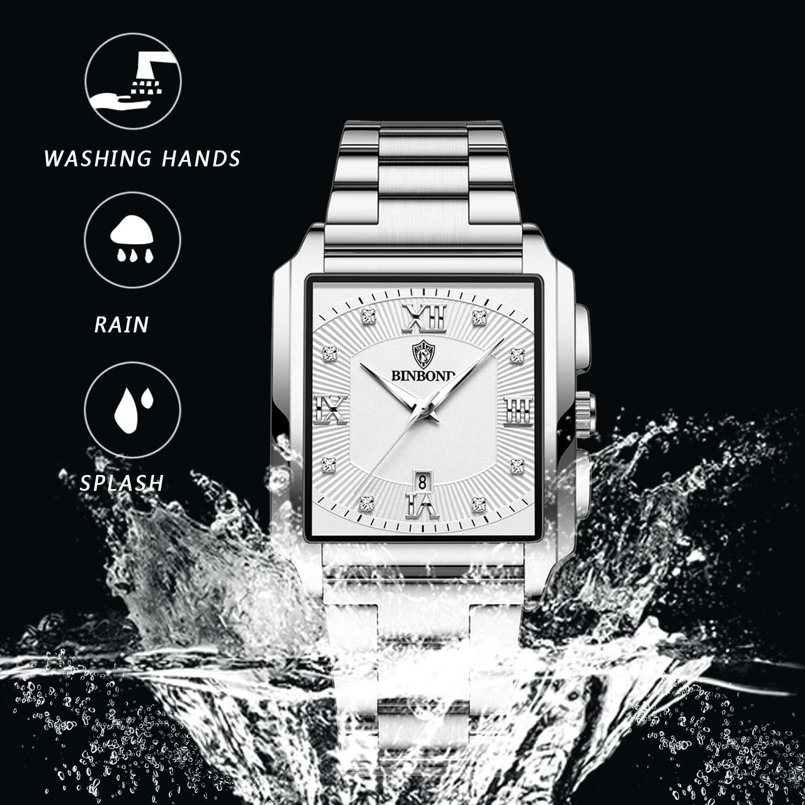 Часы JewelryWe Digital Watch Stainless Steel Rectangle Bezel LED Sports Watch Black/Silver, фото №3
